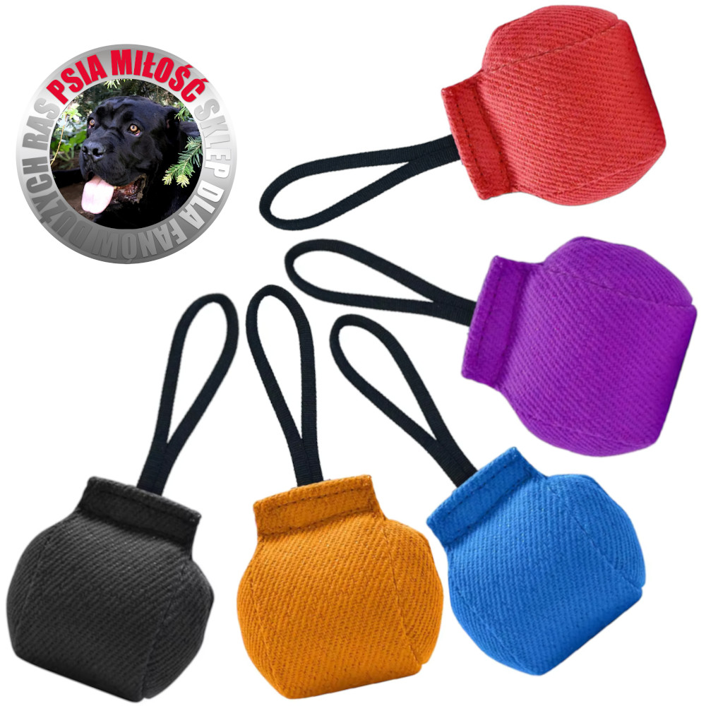 Gryzak – Piłka Psia Miłość HEKTOREK z nylcotu 13×13 cm z rączką 35 cm - 5 kolorów