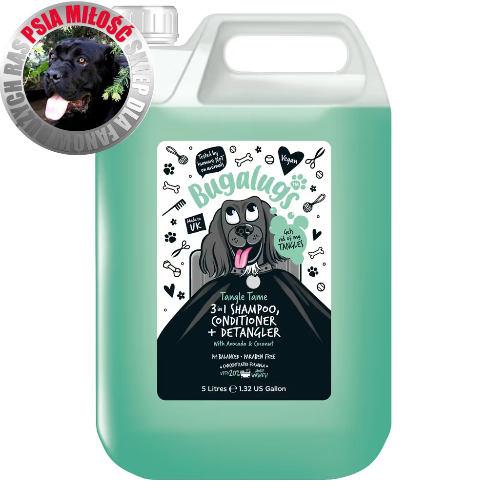 Bugalugs Tangle Tame 3in1 Shampoo - szampon z odżywką i rozkołtuniacz, o zapachu awokado i kokosa - 5L