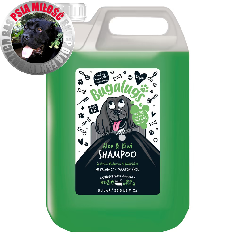 Bugalugs Aloe & Kiwi Shampoo 5L - łagodząco-nawilżający szampon dla psa, koncentrat 1:10