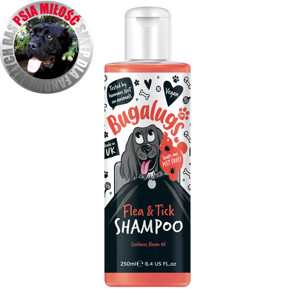 Bugalugs Flea & Tick Shampoo - szampon ochronny dla psa, z olejkiem Neem - 250ml