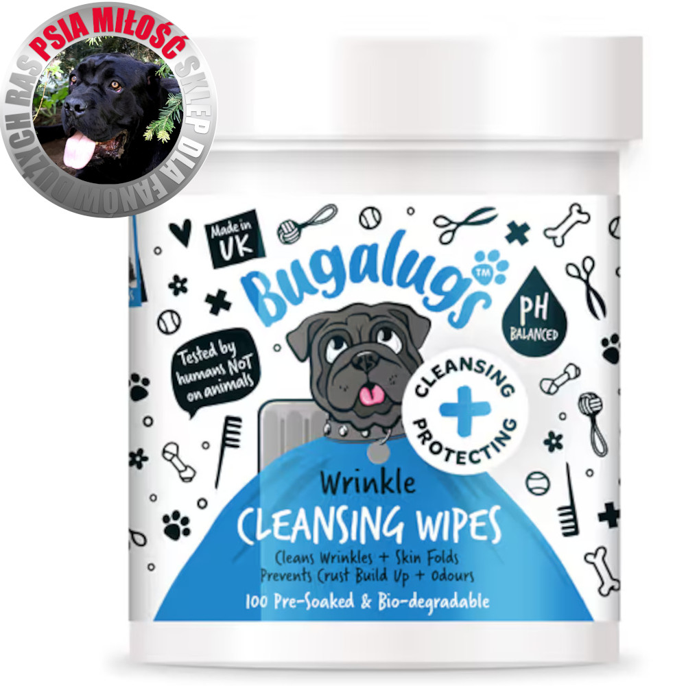 Bugalugs Wrinkle Cleansing Wipes 100szt. - biodegradowalne waciki do fałdów skórnych psa i kota
