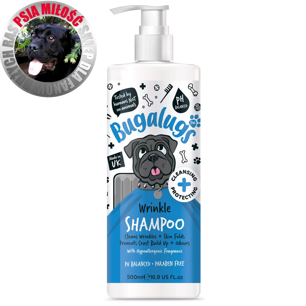 Bugalugs Wrinkle Shampoo - szampon z chlorheksydyną dla psa i kota, do pielęgnacji fałdów skórnych - 500ml