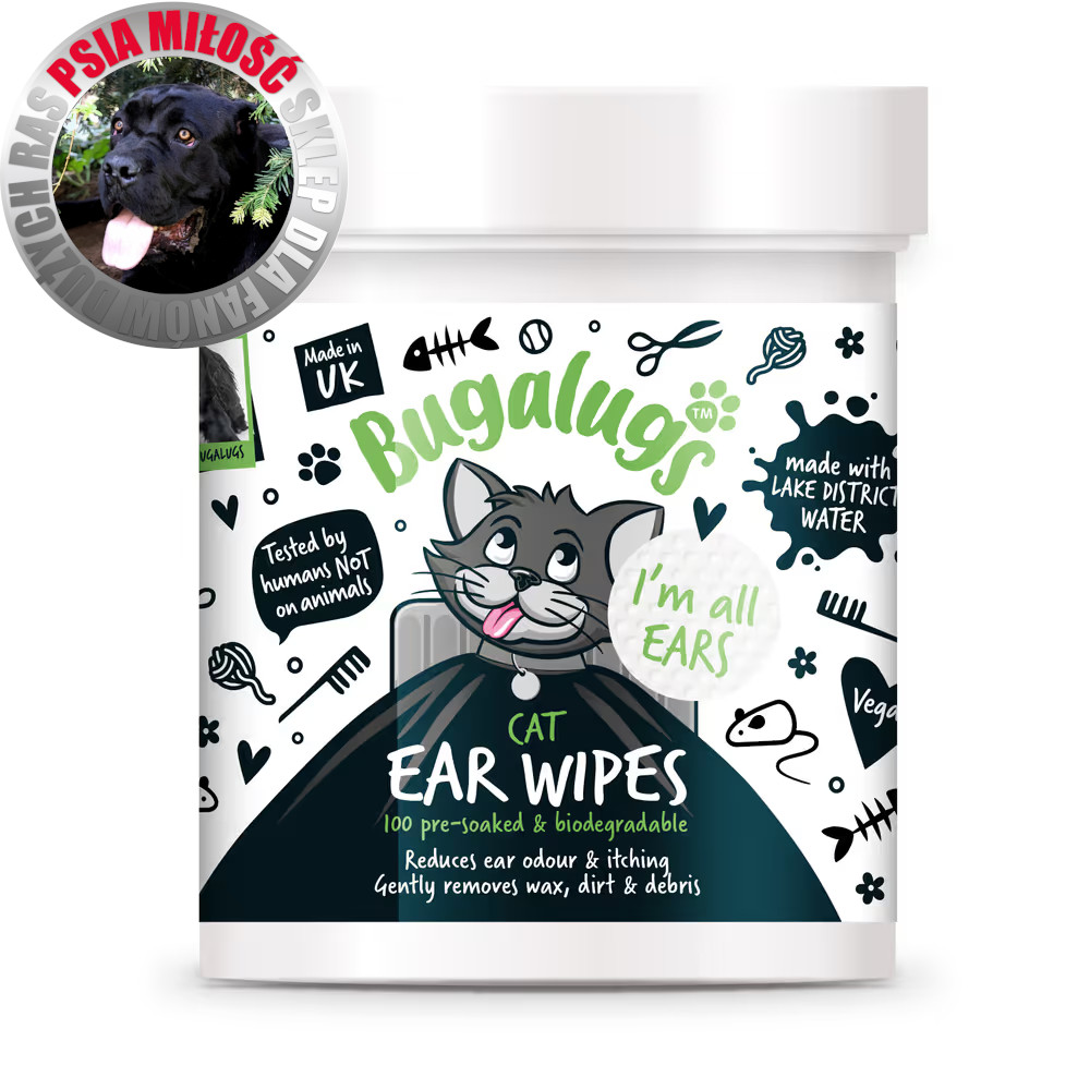 Bugalugs Cat Soothing Ear Wipes 100szt - biodegradowalne waciki do czyszczenia uszu kota