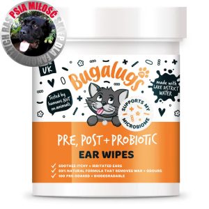 Bugalugs Pre, Post + Probiotic Ear Wipes for Cats 100szt. - probiotyczne waciki do czyszczenia uszu kota