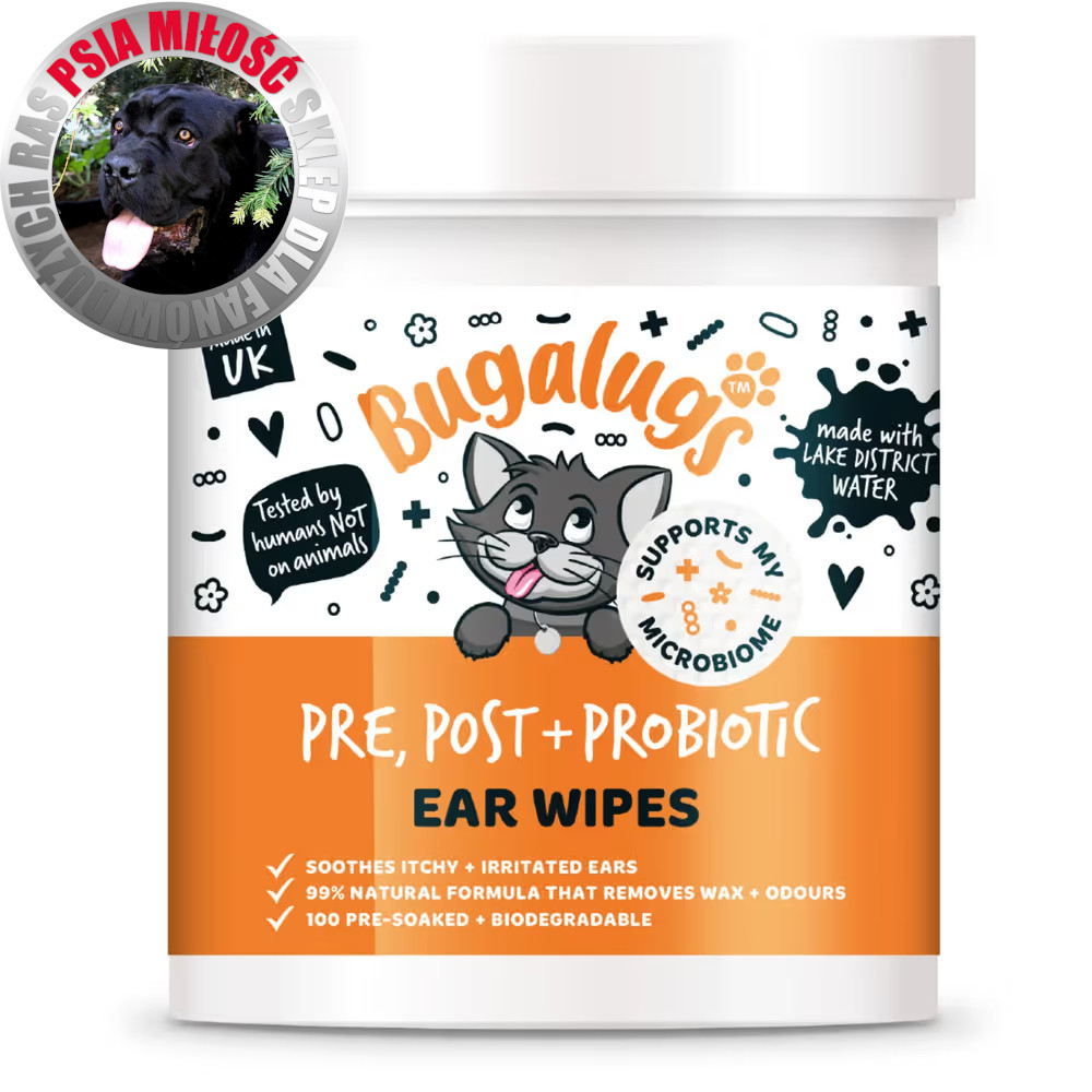 Bugalugs Pre, Post + Probiotic Ear Wipes for Cats 100szt. - probiotyczne waciki do czyszczenia uszu kota