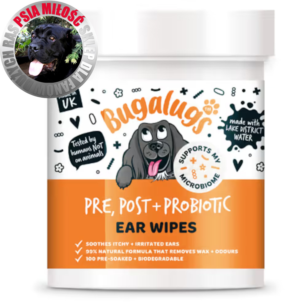 Bugalugs Pre, Post + Probiotic Ear Wipes for Dogs 100szt. - probiotyczne waciki do czyszczenia uszu psa