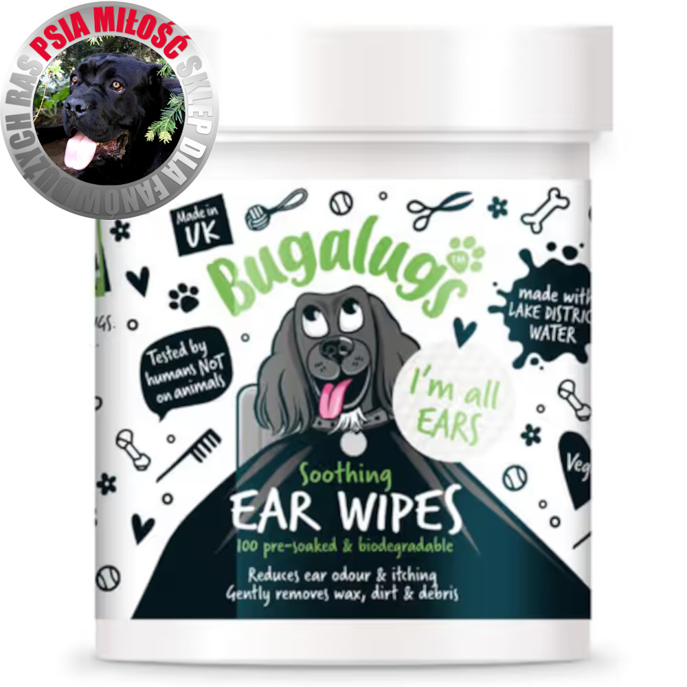 Bugalugs Soothing Ear Wipes 100szt. - biodegradowalne waciki do czyszczenia uszu psa
